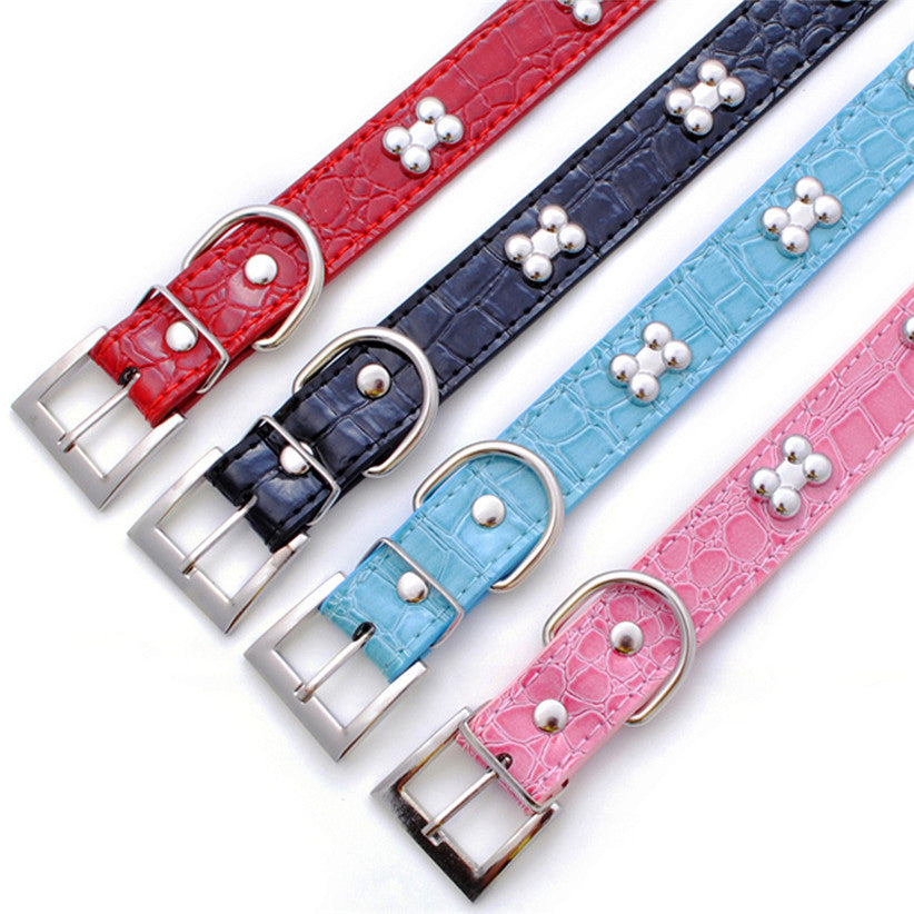 Transer Pet Dog Supplies Alligator PU Leather Bone Pet Necklace Accessory Pet Supply Dog Collar