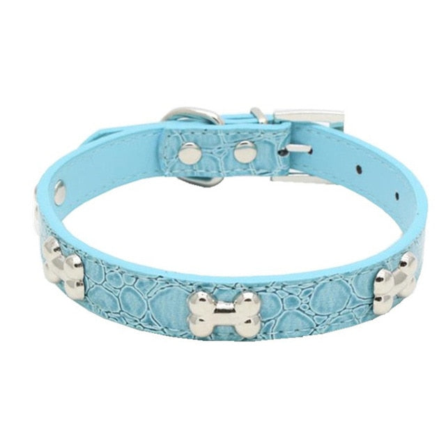 Transer Pet Dog Supplies Alligator PU Leather Bone Pet Necklace Accessory Pet Supply Dog Collar