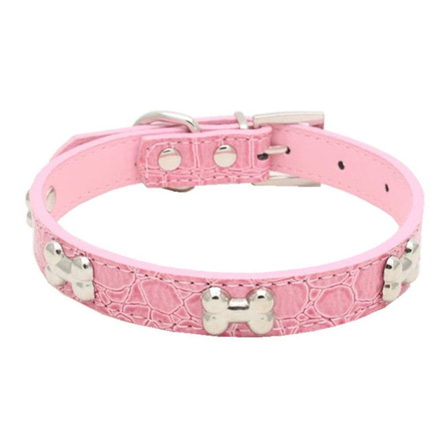 Transer Pet Dog Supplies Alligator PU Leather Bone Pet Necklace Accessory Pet Supply Dog Collar