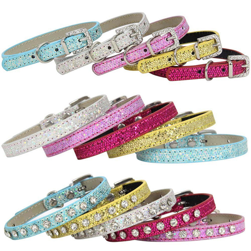 Hot Sale Super Shining Diamond Rhinestone Cat Collar Puppy Baby Dog Cat Collar Leather Strap